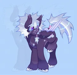 Size: 2281x2248 | Tagged: safe, artist:colorwurm, derpibooru import, oc, oc:ring toss, unofficial characters only, pegasus, pony, blaze (coat marking), blue sclera, body freckles, coat markings, colored ear fluff, colored hooves, colored muzzle, colored pinnae, colored sclera, colored wings, colored wingtips, ear fluff, facial markings, freckles, image, jpeg, male, multicolored eyes, multicolored mane, multicolored tail, open mouth, pale belly, partially open wings, patterned background, pegasus oc, ponytail, purple eyes, raised hoof, socks (coat marking), spiky mane, spiky tail, stallion, tail, tied tail, two toned wings, unshorn fetlocks, wing freckles, wingding eyes, wings