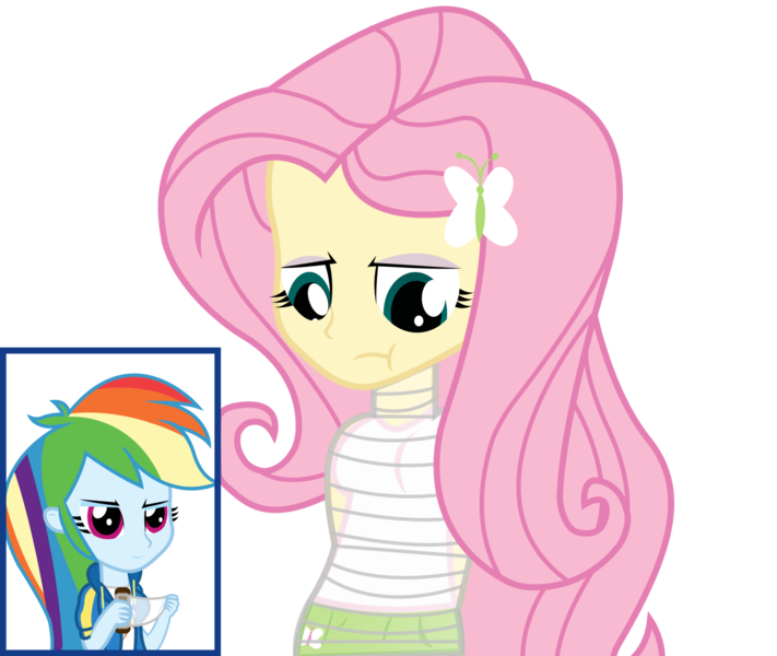 Size: 1300x1097 | Tagged: safe, artist:cardshark777, derpibooru import, fluttershy, rainbow dash, butterfly, insect, equestria girls, :t, bondage, clothes, digital art, female, g4, hands behind back, helpless, holding, hoodie, image, lidded eyes, looking down, mummification, mummified, png, saran wrap, simple background, skirt, smiling, smirk, transparent background, wip, wrapped up