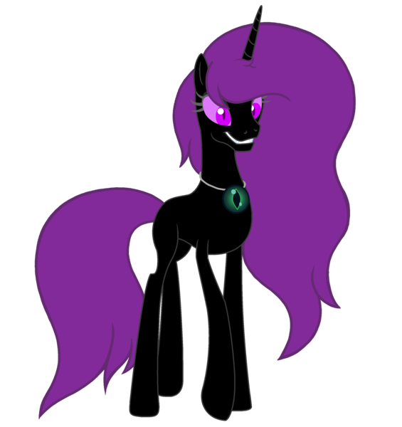 Size: 2716x2882 | Tagged: safe, artist:motownwarrior01, derpibooru import, oc, oc:enderia, ponified, unofficial characters only, enderman, enderpony, pony, colored pupils, colored sclera, concave belly, ender pearl, female, horn, image, jewelry, long horn, long legs, long mane, long tail, minecraft, necklace, png, raised hoof, raised leg, sharp teeth, simple background, slender, smiling, solo, standing on two hooves, tail, tall, teeth, thin, transparent background