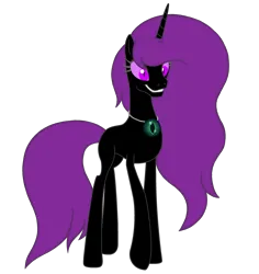 Size: 2716x2882 | Tagged: safe, artist:motownwarrior01, derpibooru import, oc, oc:enderia, ponified, unofficial characters only, enderman, enderpony, pony, colored pupils, colored sclera, concave belly, ender pearl, female, horn, image, jewelry, long horn, long legs, long mane, long tail, minecraft, necklace, png, raised hoof, raised leg, sharp teeth, simple background, slender, smiling, solo, standing on two hooves, tail, tall, teeth, thin, transparent background