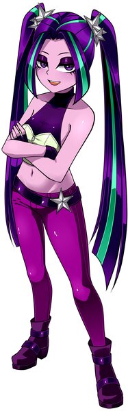 Size: 871x2796 | Tagged: safe, artist:nekojackun, derpibooru import, aria blaze, human, equestria girls, 2d, belly button, boots, breasts, cleavage, clothes, crossed arms, eyeshadow, female, fingerless gloves, fingernails, g4, gloves, image, jpeg, looking at you, looking up, makeup, midriff, nails, open mouth, pants, pigtails, shoes, simple background, smiling, smiling at you, stupid sexy aria blaze, tanktop, twintails, white background