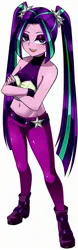 Size: 871x2796 | Tagged: safe, artist:nekojackun, derpibooru import, aria blaze, human, equestria girls, 2d, belly button, boots, breasts, cleavage, clothes, crossed arms, eyeshadow, female, fingerless gloves, fingernails, g4, gloves, image, jpeg, looking at you, looking up, makeup, midriff, nails, open mouth, pants, pigtails, shoes, simple background, smiling, smiling at you, stupid sexy aria blaze, tanktop, twintails, white background