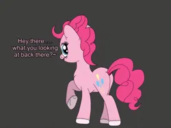 Size: 828x619 | Tagged: safe, artist:thebronypony123, derpibooru import, pinkie pie, earth pony, pony, balloonbutt, black background, butt, dialogue, female, g4, image, jpeg, simple background, solo