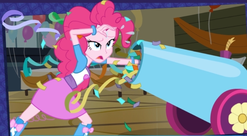Size: 1088x602 | Tagged: safe, artist:seanjeromepata, derpibooru import, pinkie pie, human, equestria girls, cannon, confetti, female, g4, i can't believe it's not hasbro studios, image, jpeg, party cannon, show accurate, solo