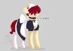 Size: 1410x1000 | Tagged: safe, artist:tragerchelle, ponerpics import, ponybooru import, oc, unofficial characters only, pony, blushing, clothes, image, jpeg, maid, male, socks, stallion