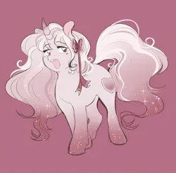 Size: 2851x2817 | Tagged: safe, artist:leapinglambs, derpibooru import, oc, unnamed oc, unofficial characters only, pony, unicorn, blushing, bow, colored pinnae, ethereal mane, female, gradient hooves, gradient horn, hair bow, heterochromia, horn, image, jpeg, looking back, mare, multicolored mane, multicolored tail, open mouth, solo, starry mane, starry tail, tail, teeth, unicorn oc, wavy mane, wavy tail