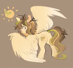 Size: 875x816 | Tagged: safe, artist:leapinglambs, derpibooru import, oc, oc:drowzy skies, unofficial characters only, pegasus, pony, bags under eyes, big ears, brown mane, brown tail, colored nose, colored pinnae, colored wings, frown, gradient wings, image, jpeg, large wings, lidded eyes, long tail, looking back, messy mane, multicolored mane, multicolored tail, pegasus oc, reference sheet, solo, spread wings, standing, stick in tail, tail, twigs in mane, wings