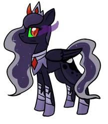 Size: 558x644 | Tagged: safe, artist:xxunicornforeverxx, derpibooru import, princess luna, alicorn, pony, boots, clothes, color change, colored horn, corrupted, corrupted luna, curved horn, dark magic, darkened coat, darkened hair, ethereal hair, g4, gorget, horn, image, jewelry, jpeg, magic, pale coat, pale hair, peytral, shoes, simple background, solo, sombra eyes, sombra horn, tiara, tumblr, tumblr:ask corrupted luna, tumblr:askcorrupted-luna, wavy hair, white background