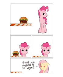 Size: 1488x1796 | Tagged: safe, artist:pascal571, derpibooru import, fluttershy, pinkie pie, burger, comic, food, image, meat, png, ponies eating meat