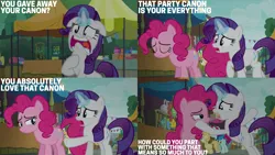 Size: 2000x1125 | Tagged: safe, derpibooru import, edit, edited screencap, editor:quoterific, screencap, pinkie pie, rarity, the gift of the maud pie, image, png