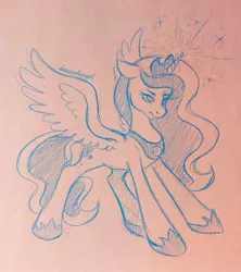 Size: 1922x2160 | Tagged: safe, artist:dariarchangel, derpibooru import, princess luna, alicorn, pony, female, g4, horn, image, jewelry, jpeg, mare, monochrome, pencil drawing, regalia, sketch, solo, spread wings, traditional art, wings