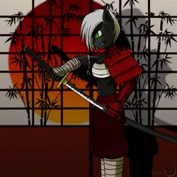 Size: 3512x3512 | Tagged: safe, artist:darkdj137, derpibooru import, oc, oc:delu, unofficial characters only, anthro, earth pony, armor, image, png, samurai, solo, sword, weapon