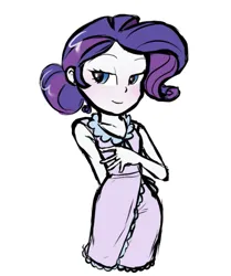 Size: 485x581 | Tagged: safe, artist:katkatkatzu, derpibooru import, rarity, equestria girls, alternate hairstyle, blushing, clothes, female, g4, image, pants, png, shirt, simple background, solo, white background