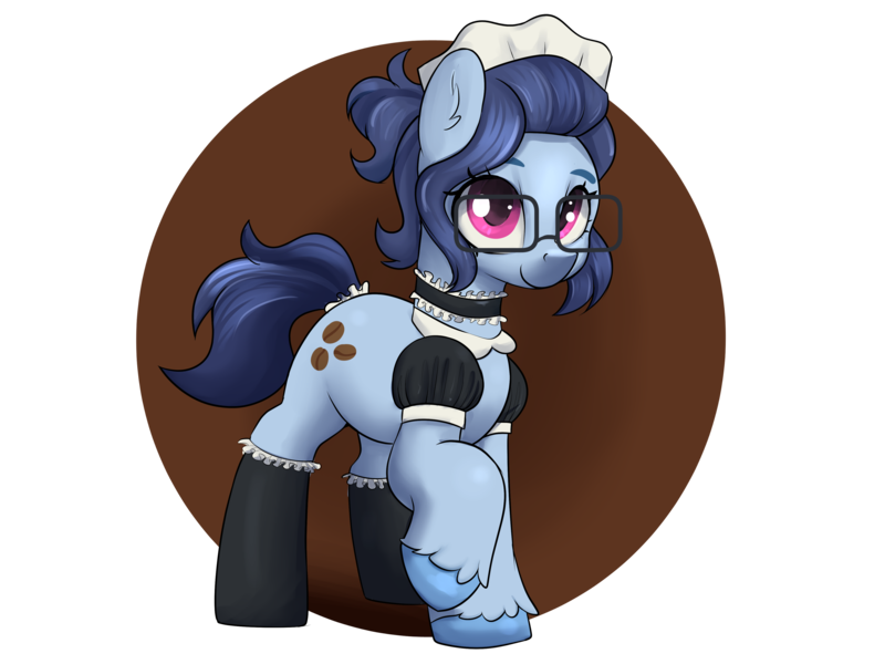 Size: 4000x3000 | Tagged: safe, artist:dumbwoofer, derpibooru import, earth pony, pony, g5, clothes, collar, ear fluff, female, french maid, glasses, image, maid, maid headdress, mare, paisley bluebell, png, raised hoof, simple background, smiling, socks, solo, stockings, thigh highs, transparent background, unshorn fetlocks