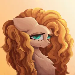 Size: 3000x3000 | Tagged: safe, artist:anastas, derpibooru import, pear butter, earth pony, pony, the perfect pear, bust, buttercup, chest fluff, curly mane, cute, cyan eyes, eyelashes, female, floppy ears, flower, g4, gradient background, image, looking at you, mare, orange mane, png, portrait, smiling, solo, sternocleidomastoid