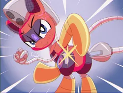 Size: 1500x1125 | Tagged: safe, artist:trackheadtherobopony, derpibooru import, oc, oc:trackhead, pony, robot, robot pony, :3, bite my shiny metal ass, butt, fist, image, looking at you, png, prehensile tail, solo, speed lines, tail