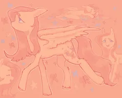 Size: 1280x1022 | Tagged: safe, artist:soppinator, derpibooru import, fluttershy, butterfly, insect, pegasus, pony, beanbrows, blue eyes, blushing, cloud, colored eyebrows, colored hooves, ear fluff, eyebrows, eyes closed, female, g4, image, limited palette, looking away, looking up, mare, on a cloud, open mouth, open smile, partially open wings, pink background, pink mane, pink tail, png, profile, raised hoof, raised hooves, simple background, sleeping, sleeping on a cloud, smiling, sparkles, stars, straight mane, tail, teeth, unshorn fetlocks, wavy tail, wings, yellow coat