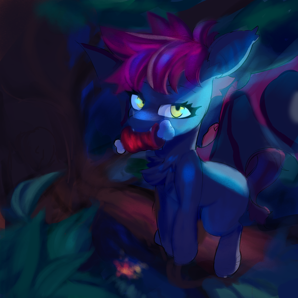 Size: 2048x2048 | Tagged: safe, artist:creamyogurt, derpibooru import, oc, oc:razor edge, bat pony, bat pony oc, bat wings, carnivore, image, looking at you, night, png, wings