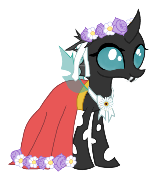 Size: 1200x1399 | Tagged: safe, artist:arkogon, derpibooru import, ocellus, changeling, clothes, dress, female, floral head wreath, flower, flower girl, flower girl dress, image, png, pre changedling ocellus, smiling, solo, solo female, spread wings, vector, wings