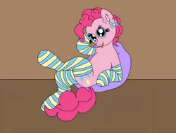Size: 827x628 | Tagged: suggestive, artist:thebronypony123, derpibooru import, pinkie pie, earth pony, pony, clothes, image, jpeg, socks, solo, striped socks, stupid sexy pinkie, sultry pose