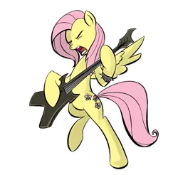 Size: 851x838 | Tagged: safe, artist:rainbowderpy, artist:rubrony, color edit, derpibooru import, edit, fluttershy, pegasus, pony, bipedal, brütal, colored, electric guitar, female, g4, guitar, heavy metal, image, mare, metal, metalshy, music, musical instrument, playing instrument, png, simple background, solo, transparent background