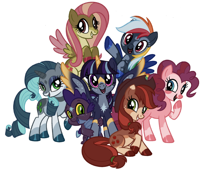Size: 2048x1707 | Tagged: safe, artist:battiegutz, derpibooru import, applejack, fluttershy, pinkie pie, rainbow dash, rarity, spike, twilight sparkle, twilight sparkle (alicorn), alicorn, dragon, earth pony, pegasus, pony, unicorn, alternate color palette, alternate design, alternate eye color, alternate mane color, alternate tail color, applejack's hat, arm freckles, bald face, blaze (coat marking), blue eyes, blue mane, blue tail, brown eyes, coat markings, colored belly, colored hooves, colored horn, colored muzzle, colored sclera, colored wings, colored wingtips, coloring book, cowboy hat, curly mane, curly tail, dappled, eyeshadow, facial markings, female, flying, freckles, g4, green eyes, group, hat, hooves to the chest, horn, image, lidded eyes, looking at you, looking back, makeup, mane six, mare, mealy mouth (coat marking), multicolored hair, multicolored wings, open mouth, open smile, png, ponytail, purple eyes, rainbow hair, rainbow tail, raised hoof, red eyes, red mane, red tail, redesign, shiny hoof, simple background, sitting, smiling, smiling at you, socks (coat marking), spread wings, standing, star (coat marking), starry wings, tail, tied tail, transparent background, twitterina design, two toned mane, two toned tail, wall of tags, wavy mane, wavy tail, wings, yellow sclera