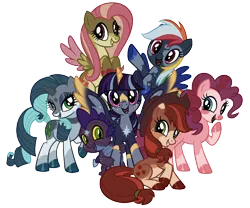 Size: 2048x1707 | Tagged: safe, artist:battiegutz, derpibooru import, applejack, fluttershy, pinkie pie, rainbow dash, rarity, spike, twilight sparkle, twilight sparkle (alicorn), alicorn, dragon, earth pony, pegasus, pony, unicorn, alternate color palette, alternate design, alternate eye color, alternate mane color, alternate tail color, applejack's hat, arm freckles, bald face, blaze (coat marking), blue eyes, blue mane, blue tail, brown eyes, coat markings, colored belly, colored hooves, colored horn, colored muzzle, colored sclera, colored wings, colored wingtips, coloring book, cowboy hat, curly mane, curly tail, dappled, eyeshadow, facial markings, female, flying, freckles, g4, green eyes, group, hat, hooves to the chest, horn, image, lidded eyes, looking at you, looking back, makeup, mane six, mare, mealy mouth (coat marking), multicolored hair, multicolored wings, open mouth, open smile, png, ponytail, purple eyes, rainbow hair, rainbow tail, raised hoof, red eyes, red mane, red tail, redesign, shiny hoof, simple background, sitting, smiling, smiling at you, socks (coat marking), spread wings, standing, star (coat marking), starry wings, tail, tied tail, transparent background, twitterina design, two toned mane, two toned tail, wall of tags, wavy mane, wavy tail, wings, yellow sclera