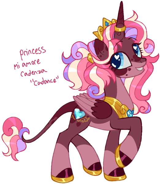 Size: 1170x1345 | Tagged: safe, artist:battiegutz, derpibooru import, edit, vector edit, princess cadance, alicorn, pony, alternate color palette, alternate design, alternate eye color, alternate hair color, alternate hairstyle, blue eyes, coat markings, colored belly, colored eartips, colored wings, colored wingtips, crown, curly mane, curly tail, eye clipping through hair, eyebrows, eyebrows visible through hair, eyelashes, facial markings, female, folded wings, g4, gradient horn, heart, heart eyes, hoof shoes, horn, horn jewelry, image, jewelry, leonine tail, looking back, mare, mealy mouth (coat marking), multicolored mane, multicolored tail, pink mane, pink tail, pink text, png, ponytail, raised hoof, redesign, regalia, shiny hoof, simple background, smiling, socks (coat marking), solo, splotches, standing, tail, text, tiara, tied hair, transparent background, twitterina design, two toned wings, vector, wingding eyes, wings