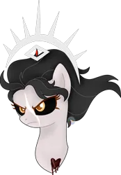 Size: 1042x1500 | Tagged: safe, artist:pure-blue-heart, derpibooru import, oc, unofficial characters only, pegasus, pony, bust, colored sclera, crown, female, flowing mane, gift art, heart, image, jewelry, mare, pegasus oc, png, regalia, scar, scarred, simple background, transparent background, wings