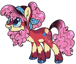 Size: 1614x1368 | Tagged: safe, artist:battiegutz, derpibooru import, part of a set, pinkie pie, earth pony, pony, alternate color palette, alternate design, alternate hairstyle, bandana, blue eyes, chest fluff, coat markings, colored belly, colored hooves, colored pinnae, colored sclera, curly mane, curly tail, dorsal stripe, ear fluff, eye clipping through hair, eyelashes, facial markings, female, g4, gradient mane, gradient tail, headband, heart, heart eyes, image, leaning forward, looking up, mealy mouth (coat marking), pink mane, pink tail, png, ponytail, redesign, shiny hoof, shiny mane, shiny tail, simple background, smiling, socks (coat marking), solo, standing, tail, tied hair, twitterina design, two toned mane, two toned tail, unshorn fetlocks, white background, wingding eyes