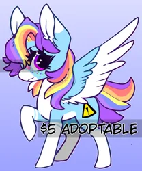 Size: 866x1043 | Tagged: safe, artist:woofpoods, derpibooru import, oc, unofficial characters only, pegasus, adoptable, image, pegasus oc, png, rainbow, wings