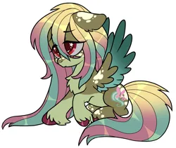 Size: 1779x1500 | Tagged: safe, artist:battiegutz, derpibooru import, part of a set, fluttershy, pegasus, pony, alternate color palette, alternate design, alternate eye color, alternate hair color, alternate hairstyle, colored belly, colored hooves, colored wings, colored wingtips, ear fluff, eye clipping through hair, eyebrows, eyebrows visible through hair, eyelashes, facial markings, female, floppy ears, freckles, frown, g4, gradient mane, gradient tail, image, long mane, long tail, mare, mealy mouth (coat marking), multicolored mane, multicolored tail, multicolored wings, png, pouting, red eyes, redesign, shiny hair, shiny hoof, shiny mane, simple background, sitting, solo, splotches, spread wings, starry eyes, tail, twitterina design, unshorn fetlocks, white background, wingding eyes, wings