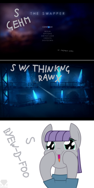 Size: 830x1642 | Tagged: safe, artist:latiken, derpibooru import, maud pie, earth pony, pony, 2014, 3 panel comic, comic, dilated pupils, female, g4, image, mare, open mouth, open smile, png, rock, signature, smiling, that pony sure does love rocks, the swapper, when she smiles, wide eyes