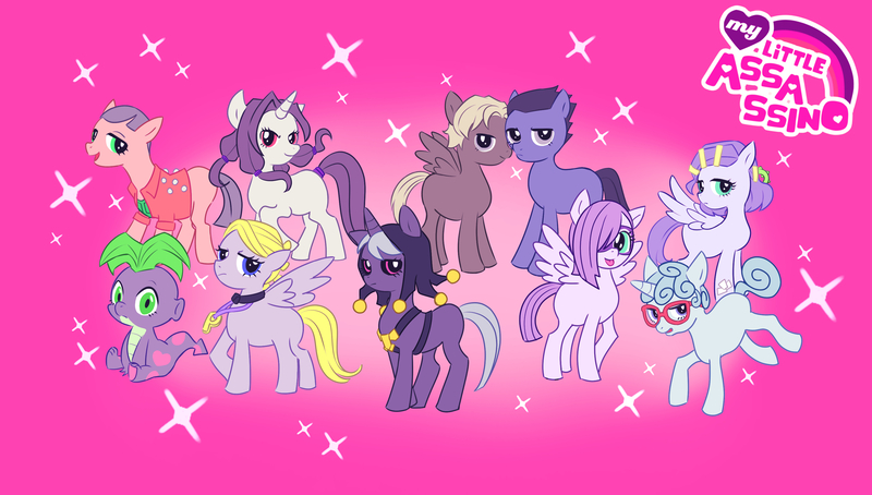 Size: 3144x1784 | Tagged: safe, artist:momotetu, derpibooru import, pinkie pie, rarity, spike, pegasus, pony, unicorn, angry, anime, assassin, blue eyes, blue hair, blue mane, blue skin, curly hair, curly mane, eyelashes, formaggio, frown, gelato, ghiaccio, glasses, gold, golden wind, gray mane, green eyes, green hair, grey hair, grey skin, grumpy, heart, hitman, hood, horn, illuso, image, jewelry, jojo's bizarre adventure, jpeg, light skin, logo, looking at you, melone, missing cutie mark, necklace, open mouth, pesci, pink background, pink eyes, pink skin, pinkamena diane pie, pixiv, prosciutto, purple eyes, purple hair, purple mane, purple skin, risotto nero, sad, sclera, scolippi, silly, silly face, silly pony, simple background, smiling, smiling at you, sorbet, sparkles, spread wings, standing, straight hair, straight mane, tan hair, tan mane, tongue out, vento aureo, walking, wall of tags, wallpaper, wings