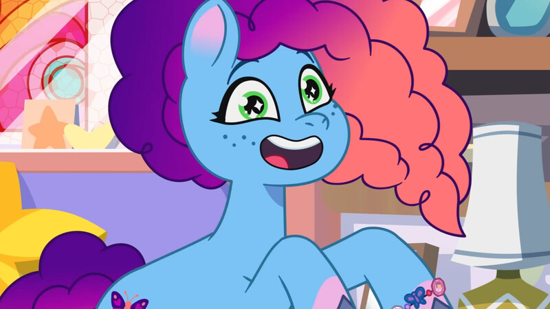 Size: 3072x1727 | Tagged: safe, derpibooru import, screencap, pony, unicorn, g5, my little pony: tell your tale, spoiler:g5, spoiler:my little pony: tell your tale, spoiler:tyts02e05, crystal brighthouse, female, horn, image, jpeg, mare, misty brightdawn, misty-rious new room, open mouth, open smile, rebirth misty, smiling, solo, starry eyes, wingding eyes