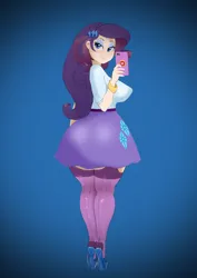 Size: 764x1080 | Tagged: suggestive, artist:mew, derpibooru import, edit, rarity, human, equestria girls, accessory, bedroom eyes, blushing, breasts, busty rarity, butt, clothes, cutie mark, cutie mark on clothes, eyeshadow, female, g4, high heels, humanized, image, lipstick, looking at you, looking back, looking over shoulder, makeup, mobile phone, nail polish, phone, platform heels, png, rearity, selfie, sexy, shoes, sideboob, skirt, smartphone, smiling, socks, solo, solo female, stiletto heels, stockings, thigh highs, wide hips