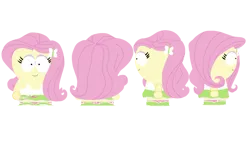 Size: 1280x720 | Tagged: safe, derpibooru import, fluttershy, equestria girls, base used, cute, female, front view, g4, image, left view, png, rear view, reference character sheet, reference sheet, right view, solo, south park, style emulation