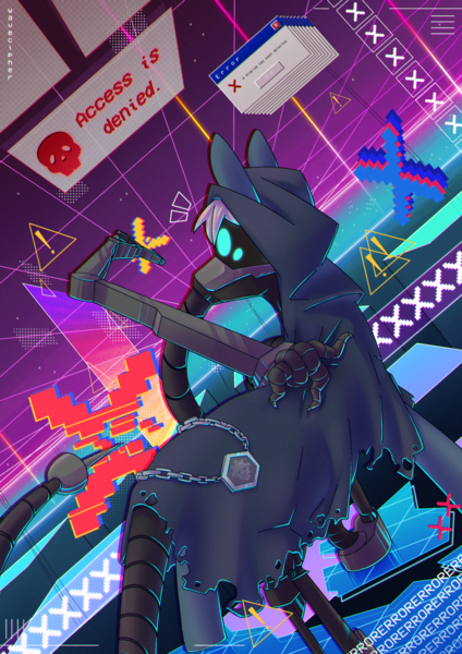 Size: 751x1063 | Tagged: safe, artist:musicfirewind, derpibooru import, oc, oc:gear works, unofficial characters only, cyborg, cyborg pony, pony, augmentation, augmented, augmented tail, crossover, error message, image, male, mask, microsoft, microsoft windows, png, prosthetics, respirator, robotic arm, servo arm, solo, solo male, tail, techpriest, virtual reality, warhammer (game), warhammer 40k