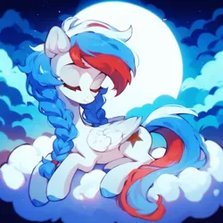 Size: 1536x1536 | Tagged: safe, ai content, derpibooru import, machine learning assisted, machine learning generated, prompter:s3rious, stable diffusion, oc, oc:marussia, ponified, unofficial characters only, pegasus, pony, cloud, eyes closed, generator:pony diffusion v6 xl, image, moon, nation ponies, national flag, night, png, russia, russian flag, sleeping, solo