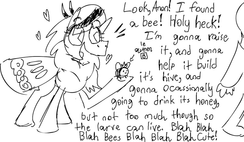 Size: 1817x1062 | Tagged: safe, anonymous artist, derpibooru import, oc, oc:anon, oc:hexferry, bee, insect, moth, mothpony, original species, image, jpeg