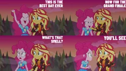 Size: 2000x1125 | Tagged: safe, derpibooru import, edit, edited screencap, editor:quoterific, screencap, pinkie pie, sunset shimmer, equestria girls, equestria girls series, sunset's backstage pass!, spoiler:eqg series (season 2), image, png