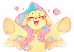 Size: 1421x1003 | Tagged: safe, artist:melodylibris, derpibooru import, fluttershy, pony, alternate design, alternate hair color, blushing, bust, chest fluff, cute, eyelashes, eyes closed, female, floppy ears, frog (hoof), g4, heart, hoof heart, image, incoming hug, jpeg, long eyelashes, mare, open mouth, open smile, pink mane, reaching, shyabetes, small wings, smiling, solo, spread wings, two toned mane, underhoof, wavy mane, wing fluff, wings