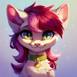 Size: 1024x1024 | Tagged: safe, ai content, derpibooru import, machine learning generated, prompter:doom9454, stable diffusion, roseluck, cat, bust, catified, collar, cute, fangs, fluffy, generator:pony diffusion v6 xl, generator:purplesmart.ai, image, pet tag, png, portrait, rosepet, species swap