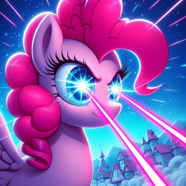 Size: 1024x1024 | Tagged: safe, ai content, derpibooru import, machine learning generated, prompter:ncolque, pinkie pie, earth pony, pony, eye beams, female, image, jpeg, laser, solo