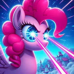 Size: 1024x1024 | Tagged: safe, ai content, derpibooru import, machine learning generated, prompter:ncolque, pinkie pie, earth pony, pony, eye beams, female, image, jpeg, laser, solo