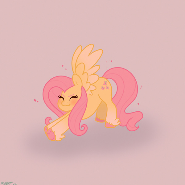 Size: 2480x2480 | Tagged: safe, artist:starburstuwu, derpibooru import, fluttershy, pegasus, pony, blushing, cobra stretch, cute, eyes closed, feathered fetlocks, female, floating heart, gray background, heart, high res, image, jpeg, mare, shyabetes, simple background, solo, spread wings, stretching, unshorn fetlocks, wings