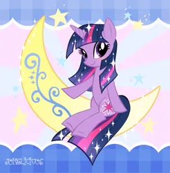 Size: 965x981 | Tagged: safe, artist:junglicious64, derpibooru import, twilight sparkle, pony, unicorn, female, g4, image, mare, png, sitting, smiling, solo, sparkles, sparkly mane, stars, unicorn twilight