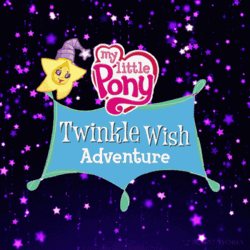 Size: 600x600 | Tagged: safe, derpibooru import, official, g3, twinkle wish adventure, album cover, animated, cover, g3.5, gif, hat, image, logo, purple background, shiny, simple background, stars