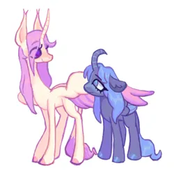 Size: 898x890 | Tagged: safe, artist:6chocolatepie9, derpibooru import, princess celestia, princess luna, alicorn, pony, alternate design, curved horn, duo, female, horn, image, jpeg, royal sisters, siblings, simple background, sisters, twitterina design, white background, young celestia, young luna