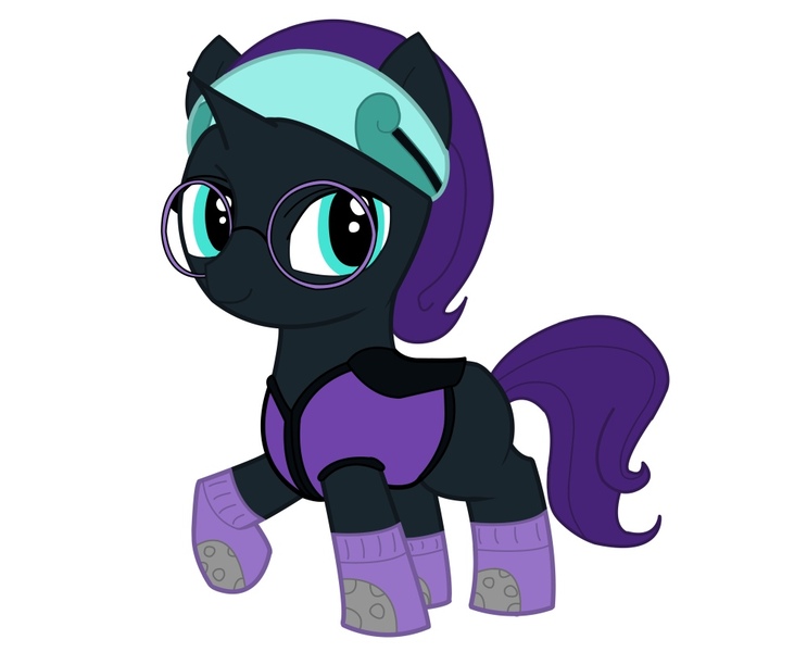 Size: 1000x808 | Tagged: safe, artist:valcron, derpibooru import, oc, oc:nyx, unofficial characters only, alicorn, pony, fanfic:past sins, alicorn oc, clothes, disguise, glasses, hairband, headband, horn, image, jpeg, moon, raised hoof, raised leg, simple background, socks, solo, vest, white background, wings